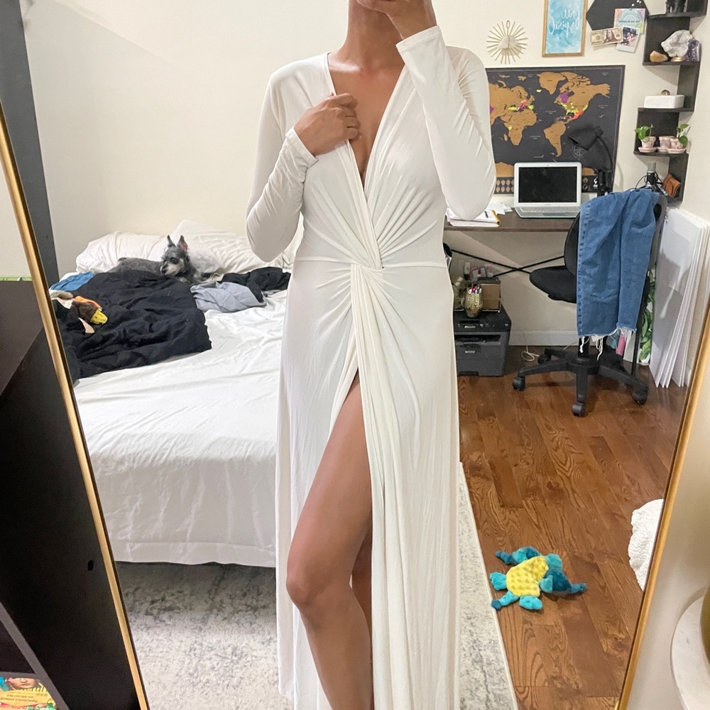 Want My Look White Ling Sleeve Waist Knot Dress
